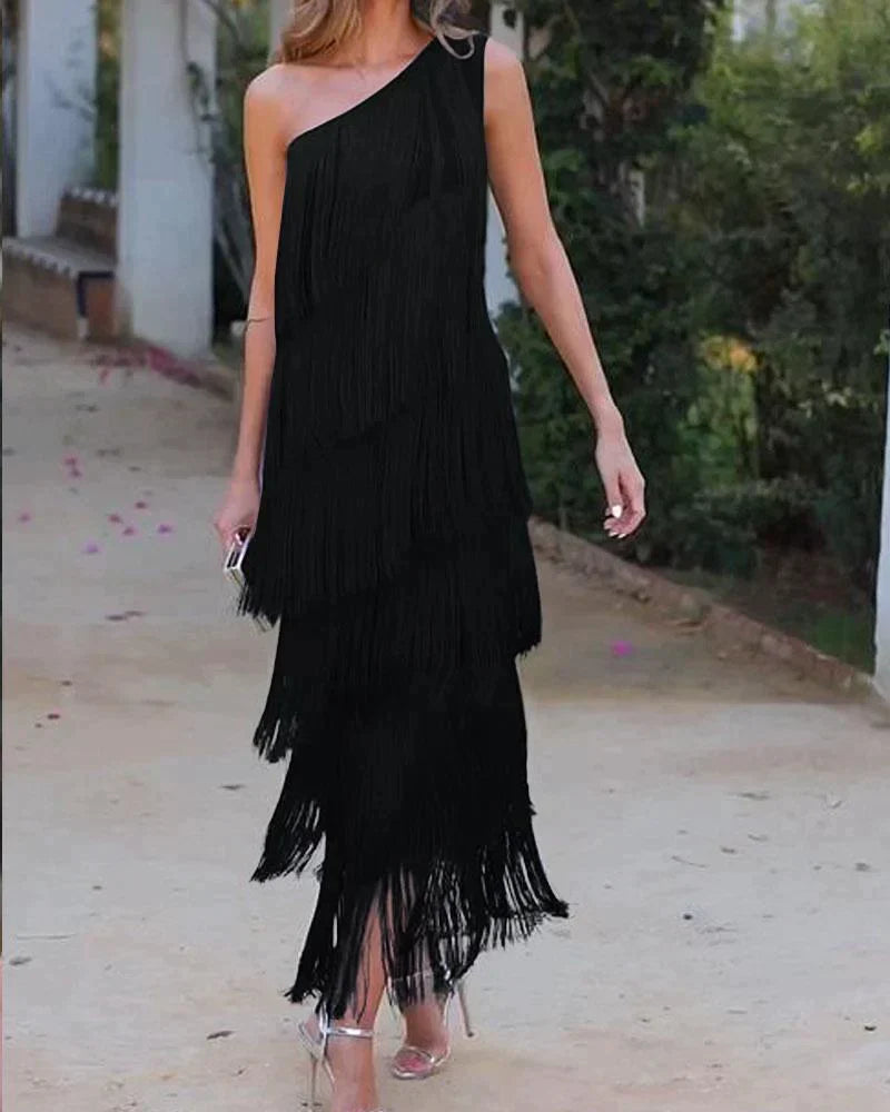 Laura | Vestido Largo con Flecos Elegantes