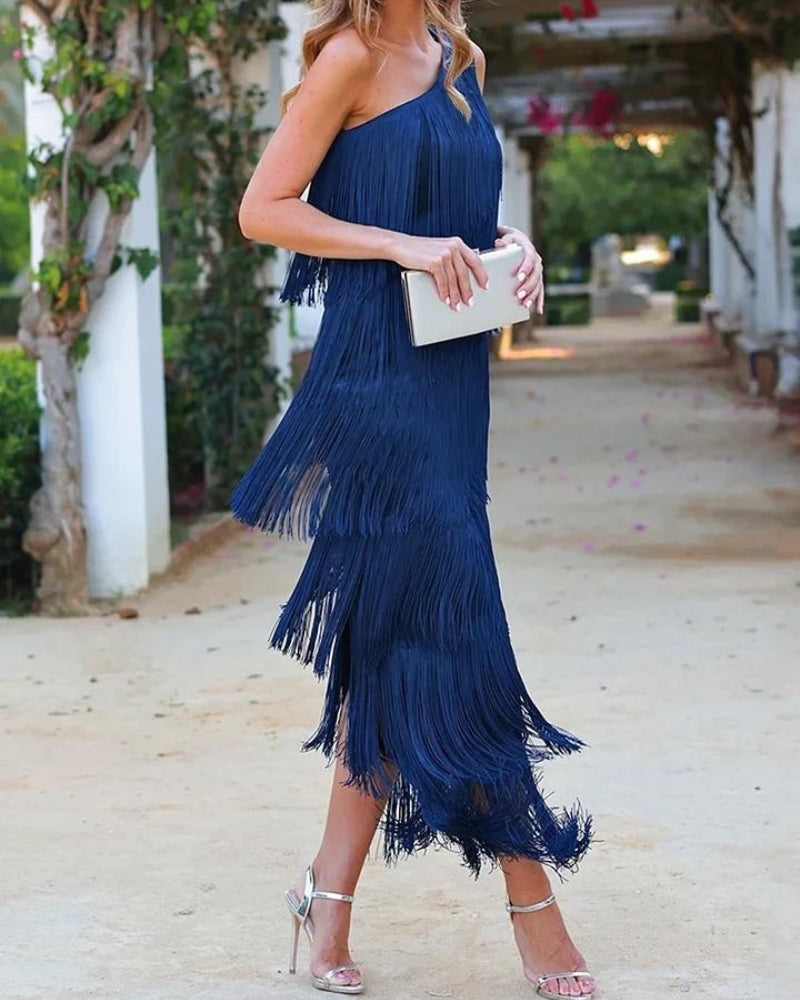 Laura | Vestido Largo con Flecos Elegantes