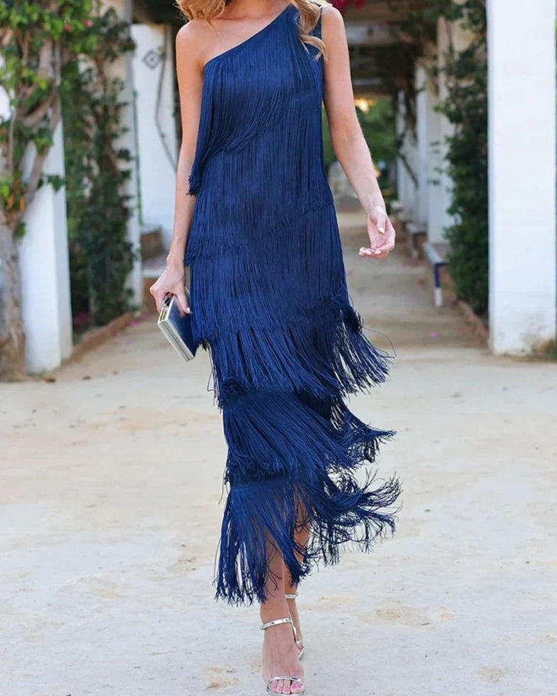 Laura | Vestido Largo con Flecos Elegantes