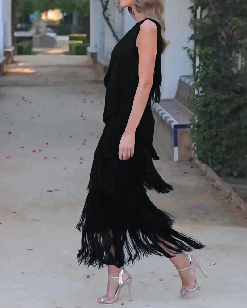 Laura | Vestido Largo con Flecos Elegantes
