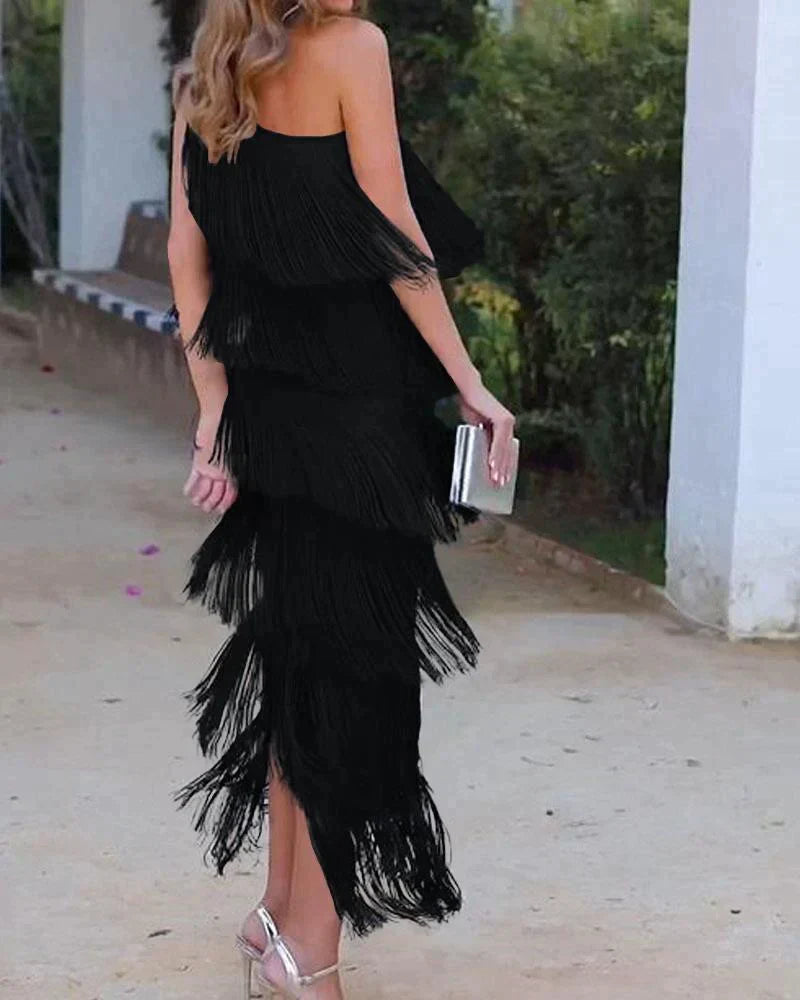 Laura | Vestido Largo con Flecos Elegantes