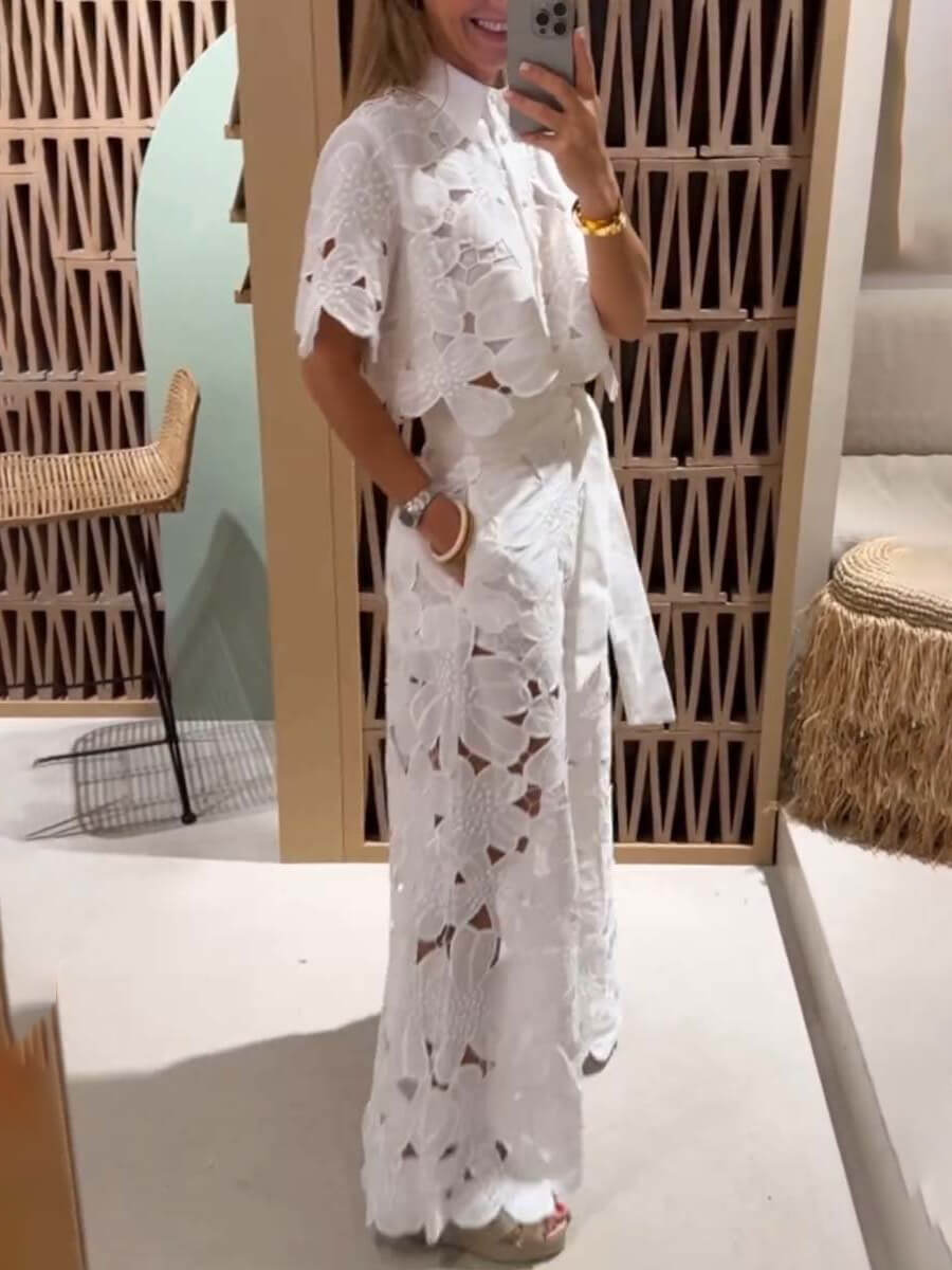 MODÉRA MODA | Kubra Blusa de Encaje Recortado Bordada sin Mangas