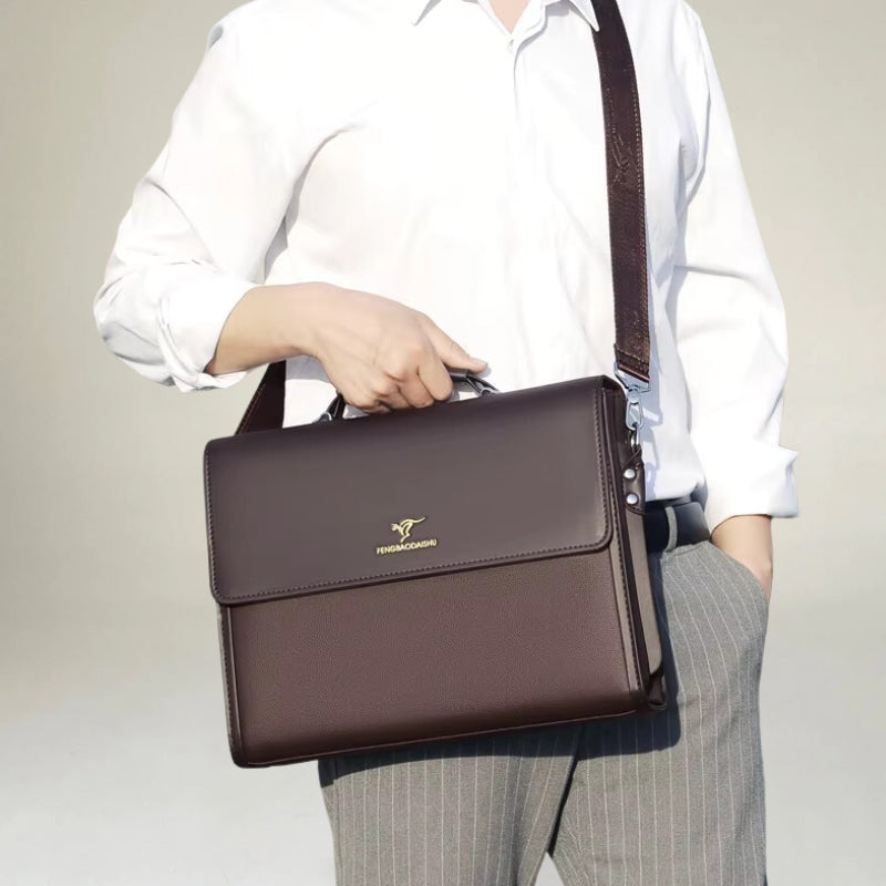 MM | Elegante bolsa de negocios para laptop de cuero genuino para hombres